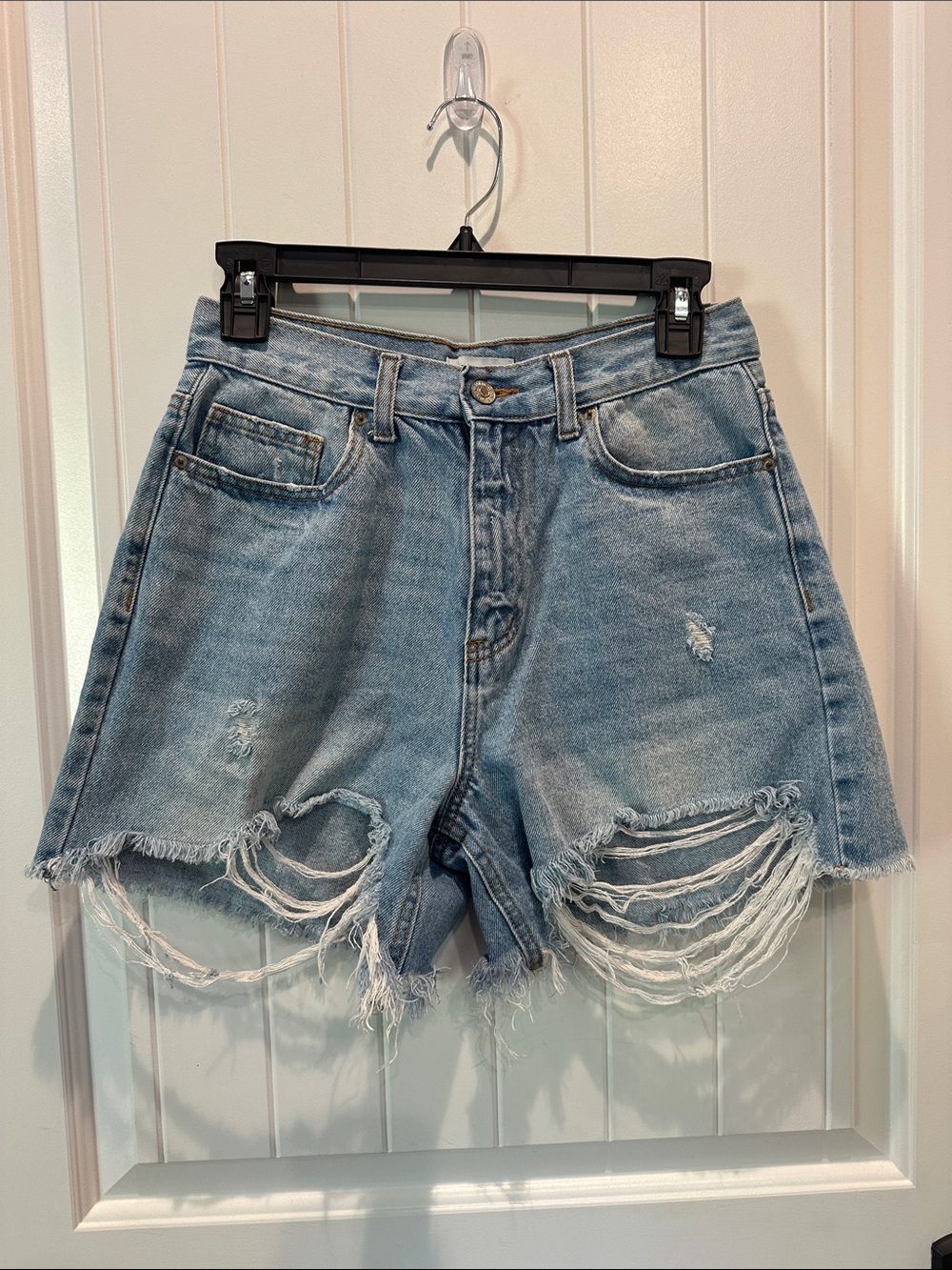 Forever 21 Light Blue Distressed High-Rise Denim Shorts